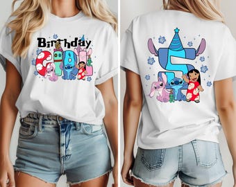Custom Name and Age Disney Stitch Birthday Kids Shirt, Stitch Birthday Girl & Boy Shirt, Cartoon Shirt, Disney Stitch Birthday Party Shirt