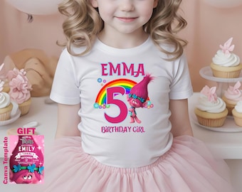 Poppy Trolls Custom Name Birthday Girl Tshirt, Birthday Family Matching Shirt, Birthday Party Shirt, Birthday Gift Shirt, Kids Youth Toddler