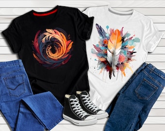 Boho Feathers Tshirt, Feather Print Tshirt, Minimalist Boho Tee, Nature Lover Gift, Unisex Tshirt, Aesthetic Clothing, Mothers Day Gift