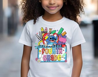 Stitch Back to School Shirts, Stitch First Day Shirt, Stitch Student Shirt, Pre-K Shirt, Kindergarten Shirt, Cartoon Character School Shirt