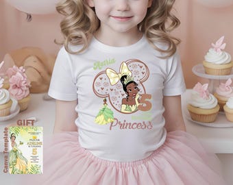 Camiseta personalizada de la Princesa Tiana de Disney para niña, camiseta de fiesta de cumpleaños de Tiana, camiseta de cumpleaños familiar a juego, camiseta de equipo de cumpleaños, regalo de cumpleaños