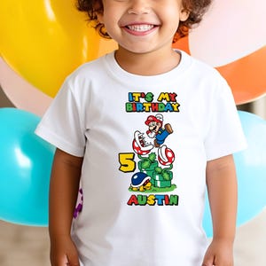 Custom Name Super Mario Birthday Shirt, Mario Birthday Shirt for Kids, Mario Birthday Party, Super Mario Fan Shirt, Birthday Boy Gift Shirt