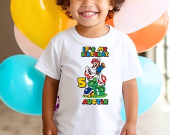 Custom Name Super Mario Birthday Shirt, Mario Birthday Shirt for Kids, Mario Birthday Party, Super Mario Fan Shirt, Birthday Boy Gift Shirt