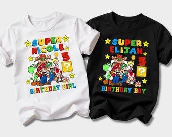 Personalized Super Mario Birthday Boy & Girl Shirt, Custom Name Age Kids Tee