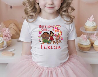 Camiseta personalizada de cumpleaños de la princesa Moana de Disney para niña, camisetas familiares a juego para fiesta de cumpleaños, personajes de la película Moana Maui Pua y Hei Hei