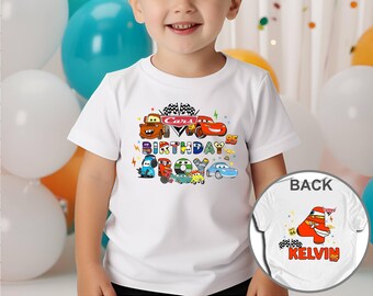 Camiseta personalizada de Disney Cars para cumpleaños de niño, camiseta de fiesta de cumpleaños infantil, camiseta de Rayo McQueen, camiseta de regalo para cumpleaños de niño, camiseta para niños, jóvenes y niños pequeños