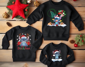 Disney Stitch & Lilo Christmas Kids Sweatshirts, Birthday Boy Girl, Stitch Group Tee, Christmas Party Tee, Gift for Xmas, Kids Youth Toddler