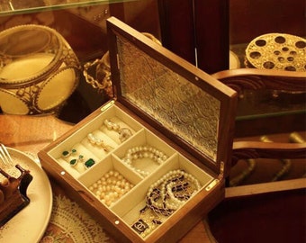 Wooden jewelry box in vintage style for jewelry organizer