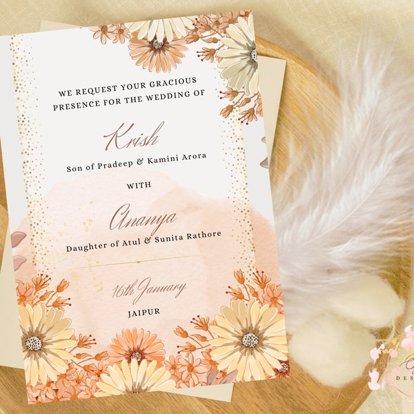 Digital Wedding Invitation, Floral wedding invitation Download, E-Invite, Instant Download, Editable Printable Download