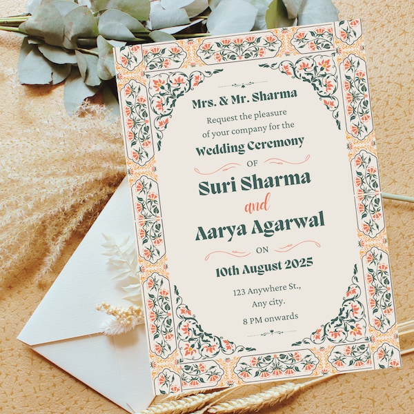 Digitale indische Hochzeitseinladungen & digitale Hindu-Hochzeitseinladungen, digitale indische Hochzeitskarten, E - Invite, bearbeitbarer druckbarer Download