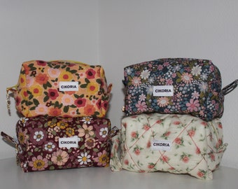 quilted cotton makeup bag, quilted toiletrybag, cute makeup pouch, floral makeup bag, small makeup bag, CIKORIA the Label