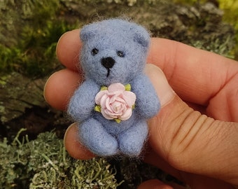 OOAK Teddy Bear Brooch, Needle Felted Merino Wool Artisan Bear Pin, Wearable Art Doll