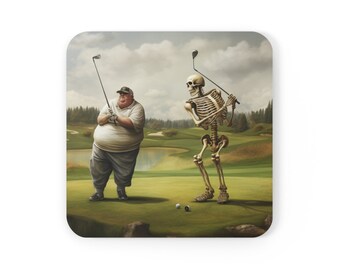 Posavasos geniales de Halloween para golfista, Skeleton Golf, Corkwood Back, Hit it Fat, Para él, Juego de posavasos, Posavasos de bar, Golf espeluznante, Regalo, Otoño