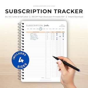 Subscription and Bill Tracker Printable, Monthly Expense Organizer (A4/A5/Letter)