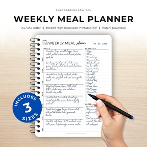 Planificateur de repas imprimable - liste de courses à remplir et inventaire de la cuisine - menu hebdomadaire et organisateur de santé - A4/A5/Letter