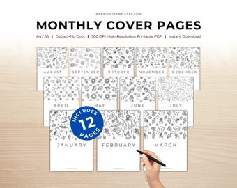 Druckbare Cover Seiten für den Monatsplaner: A5 Journal Templates (Digitaler Download)