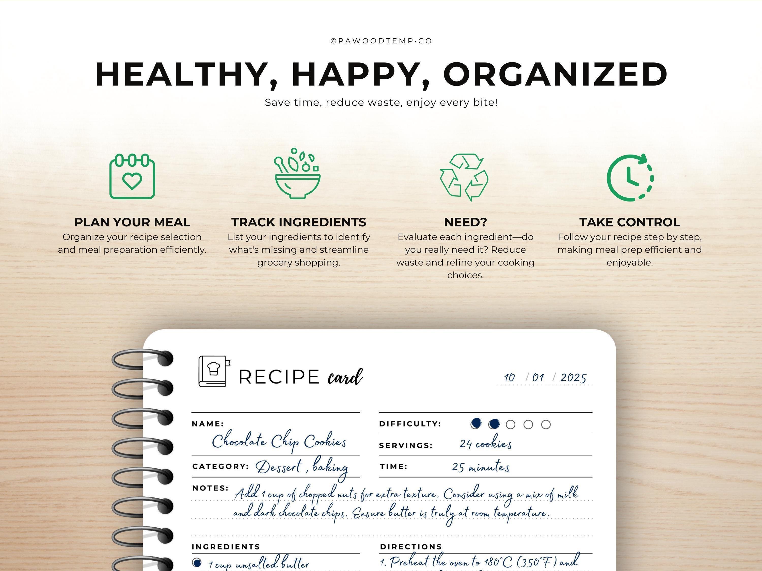Recipe Card & Meal Planner: Printable PDF Templates - A4, A5, Letter - Etsy