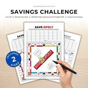 Desafío de Ahorro Saveopoly: Juego de Presupuesto Imprimible (PDF A4/A5)