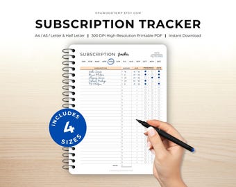 Printable Subscription Tracker: Bill Payment Checklist (A4/A5/Letter/Half Letter)