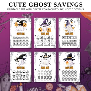 Paquete de desafío de ahorro espeluznante: minijuego de ahorro con un lindo fantasma, rastreador de Halloween y sobres con efectivo