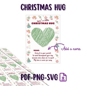 Carte de câlin de Noël imprimable, panier cadeau de Noël, modèle de carte de remerciement de Noël, numérique pdf-png-svg, bricolage
