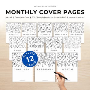 Printable Monthly Planner Cover Pages: A5 Journal Templates (Digital Download)