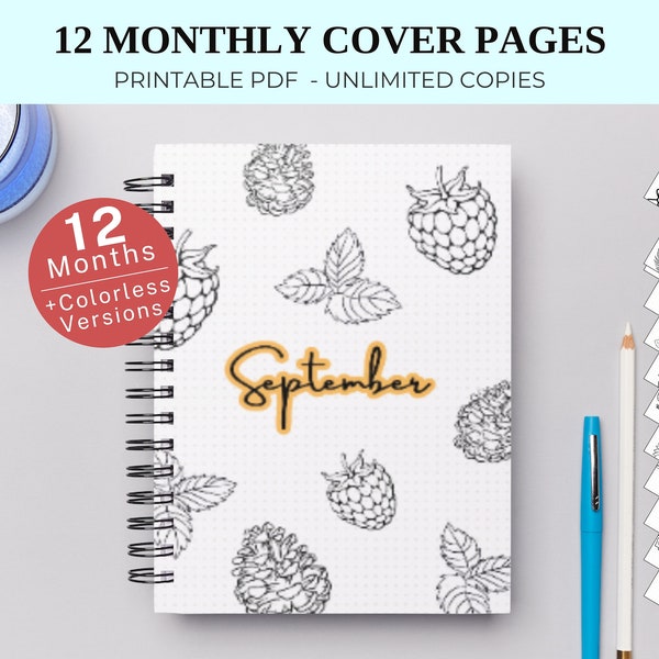 12 MONTHLY COVER PAGES - A5 Bujo Template - Printable Planner Bundle - Monthly Title Pages - Cover Page Designs