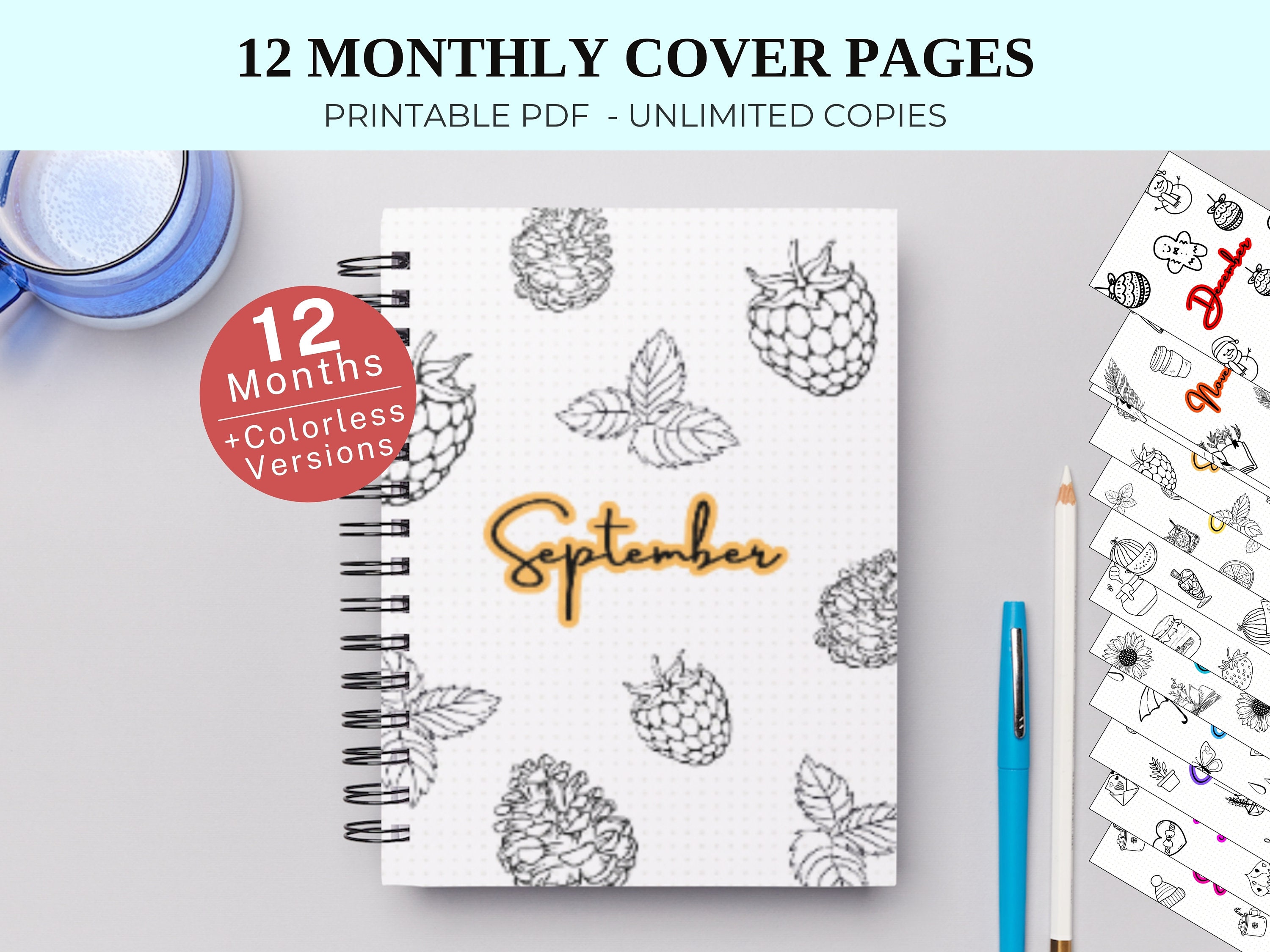 Printable PLANNER COVER PAGES Set of 12 A5 Journal Title Page Templates ...