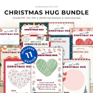 Conjunto de cartões de abraço de bolso de Natal para impressão - Presente de Natal faça você mesmo - Etiquetas feitas à mão - PDF, SVG, PNG