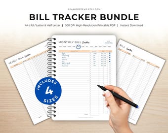 Finance Planner Bundle, Bill Tracker & Expense Log (A4/A5/Letter PDFs)