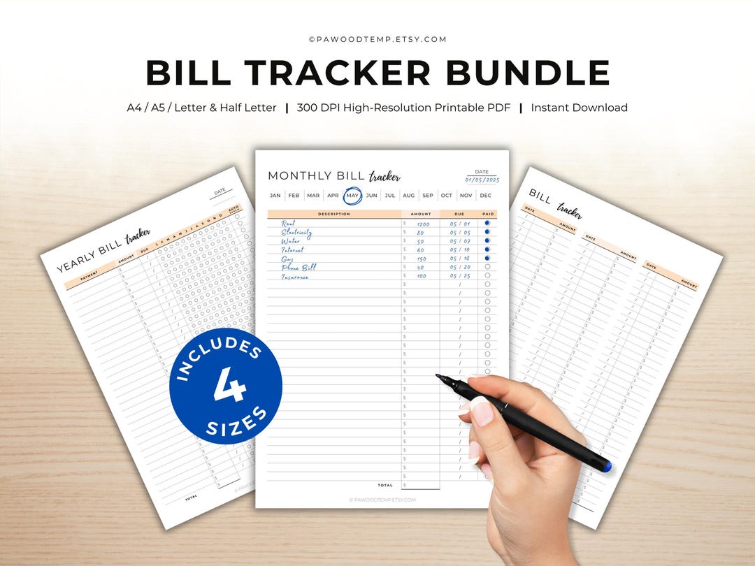 Budget Planner & Bill Tracker - Printable Monthly Expense Organizer - Etsy