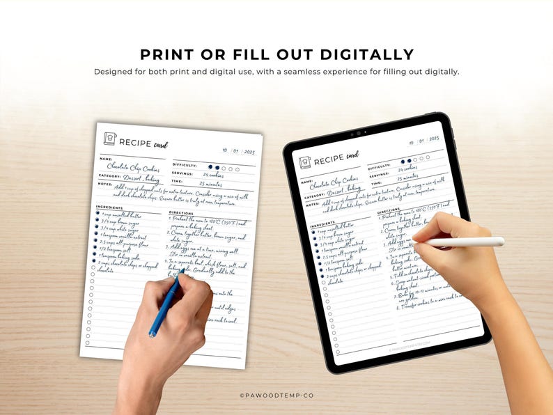 Recipe Card & Meal Planner: Printable PDF Templates - A4, A5, Letter - Etsy