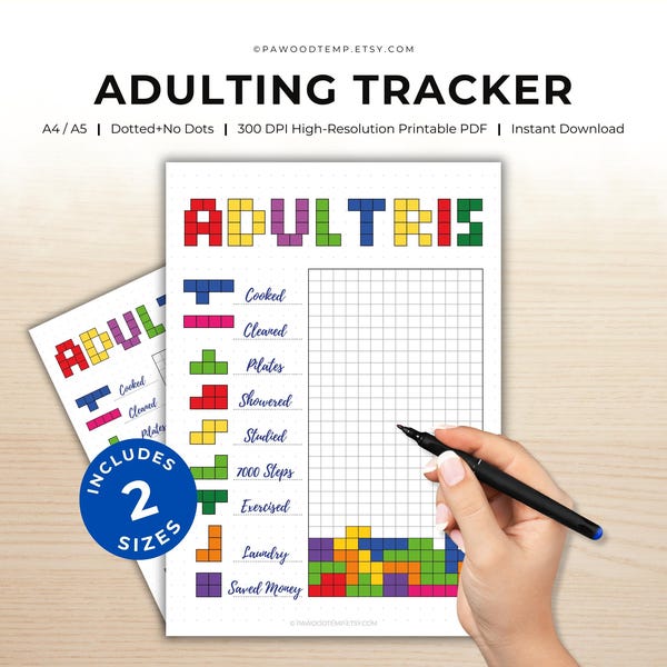 Tetris Adulting Tracker: Fun Habit & Task Journal (A4/A5 Printable)