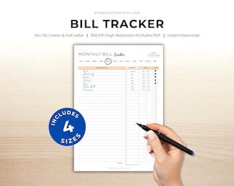 Bill Tracker - Expense & Budget Planner - Printable Journal/Planner Page - Monthly Bill Checklist - A4/A5/Letter/Half Letter