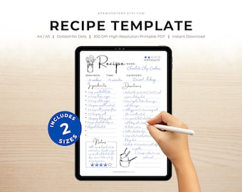 Kitchen Recipe Template, Printable PDF (A4 & A5 Sizes)