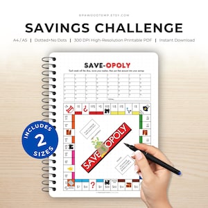 Desafío de Ahorro Saveopoly: Juego de Presupuesto Imprimible (PDF A4/A5)