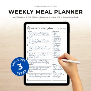 Planification des repas et liste de courses - Outil de suivi de la préparation des repas végétariens et végétaliens - Inventaire santé et cuisine - A4/A5/Letter