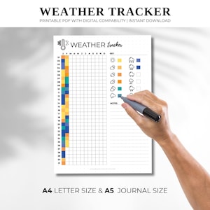 Yearly WEATHER TRACKER - PRINTABLE Journal Page - A4, A5 Planner Template - Bullet Journal Weather Log