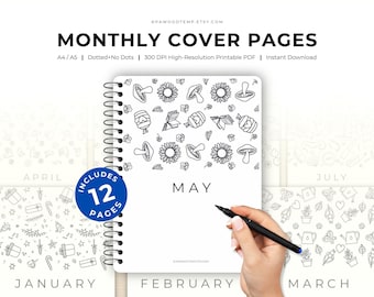 A5-voorbladen voor maandelijkse planner: afdrukbare sjabloon Bujo (digitale download)