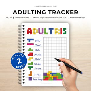 ADULTING TRACKER for Habits & Tasks - Printable A4/A5 Journal Page - Tetris Theme Monthly Planner - Bullet Journal Inspiration