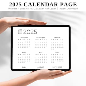 Póster imprimible del calendario 2025: plantilla de calendario de escritorio y de pared en tamaños A4, A5, carta y media carta