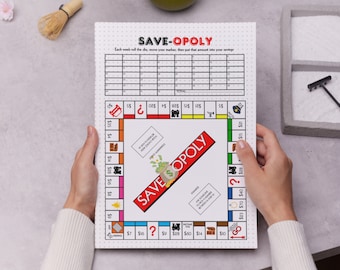 Saveopoly Savings Challenge - A5 Journal Page - PRINTABLE Savings Game - Savings Tracker - Savings Goal - Budgeting Game