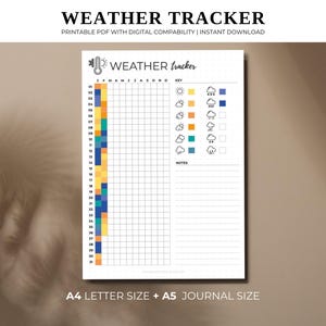 Printable Weather Log - Yearly Tracker Template for Bullet Journal - A4 and A5 Size Planner Page