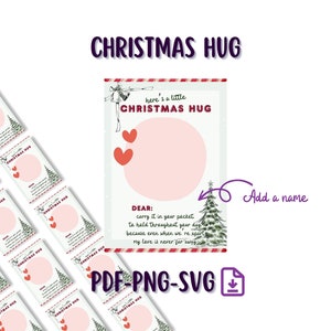 Huella navideña personalizada IMPRIMIBLE y cesta de regalo, tarjeta de abrazo de Navidad, plantilla de tarjeta de agradecimiento de Navidad, pdf-png-svg digital, bricolaje