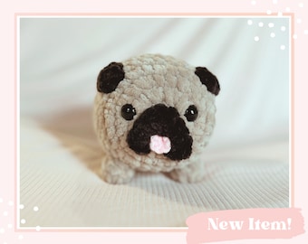 Handmade Crochet Pug Dog Plushie Chunky Round Soft Pug Puppy Plushie