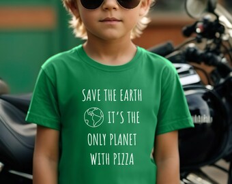 Save Earth Shirt Pizza T Shirt Kids Environmental T-Shirt Earth Day Toddler Boys Tee Girls Shirt Funny Environmental Tee for Pizza Lovers