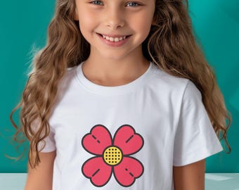 Bonita camiseta de flores rojas para niñas, coqueta, para adolescentes, económica, idea de regalo, cumpleaños, 20 años, regalo moderno, camiseta floral, camiseta elegante para niños pequeños