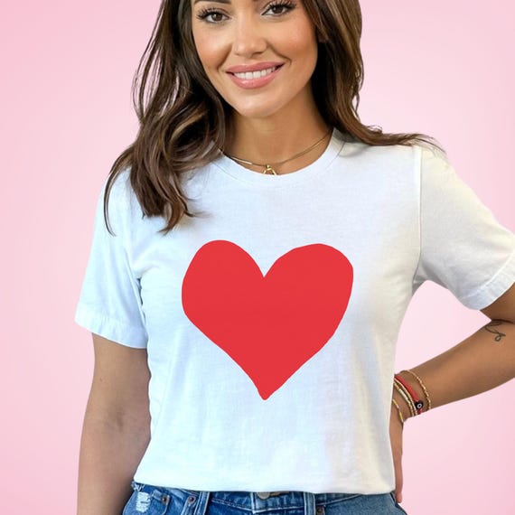 Pretty Red Heart Tee Heart T-Shirt Love Heart Design Women's Heart Shirt Gifts For Her Shirt With Heart Valentines Shirt Gift Idea Under 20