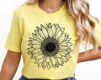 Camiseta de girasol Camiseta con flores Camiseta con flores Camiseta con jardín Camiseta de mujer Camiseta con girasol Camisetas con girasoles Camiseta con sol Regalo para ella
