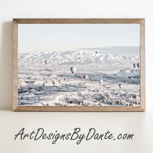 Hot Air Balloons in Snow Photograph, Turkey Photograph, Cappadocia Photograph, Digital Art Print, Digital Download #562